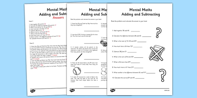 Mental Maths Addition and Subtraction Worksheet / Activity Sheet