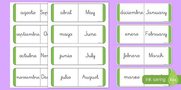 Los Días-Los Meses-Las Estaciones en Inglés Bingo Card