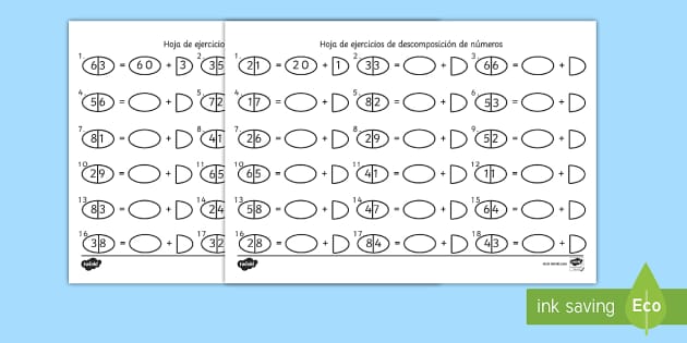 Ficha De Actividad: Ejercicios De Descomposición De Números