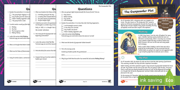 UKS2 The Gunpowder Plot Differentiated Reading Comprehension