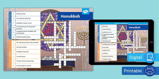 Hanukkah Crossword (teacher made) Twinkl