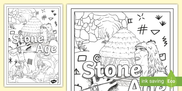 The Stone Age Colouring Title Page (Teacher-Made) - Twinkl