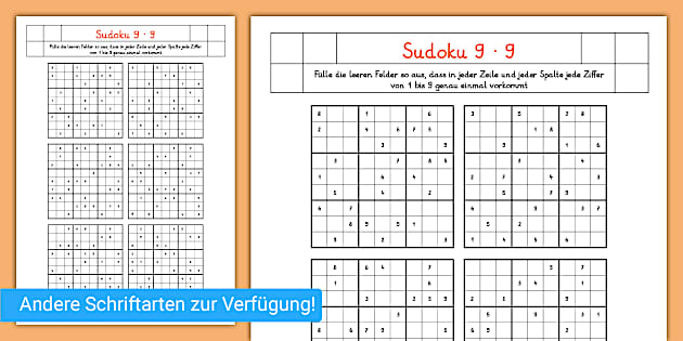 Sudoku 9 x 9 (teacher made) - Twinkl