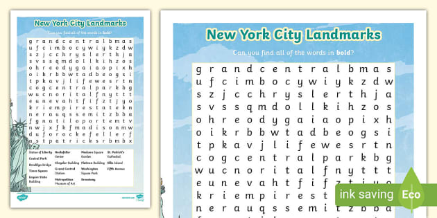 New York City Landmarks Word Search