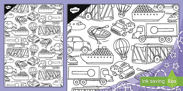 Transport Pattern Doodle Colouring Sheet (teacher made)