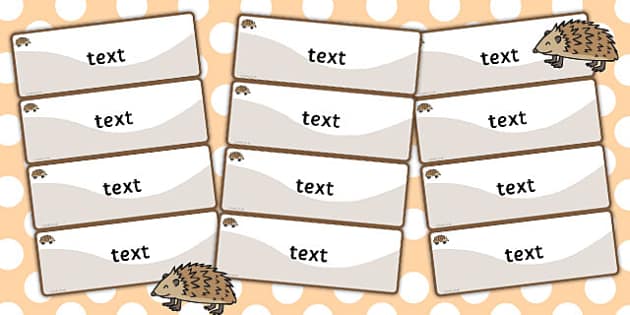 Hedgehog Themed Editable Drawer Peg Name Labels Colourful