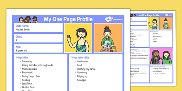 My One Page Profile SEN SEND Resources teacher Made 