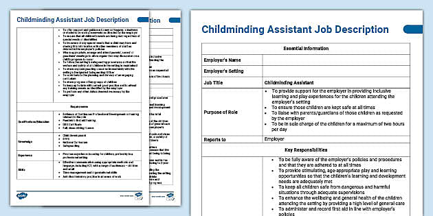 Childminding Assistant Job Description (teacher made)