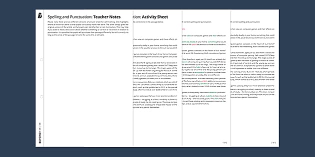 GCSE Spelling and Punctuation Correction Worksheet / Worksheet gcse-spelling-and-punctuation-correction-worksheet-worksheet
