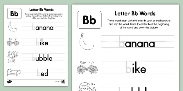 Letter B Words Recognition Worksheet