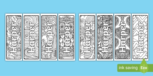 FREE! - Harper Mindfulness Name Colouring Bookmarks - Twinkl