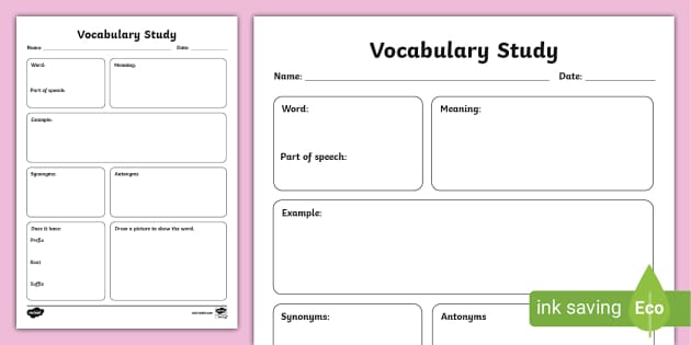 Vocabulary Word Study Worksheet (teacher made) Twinkl