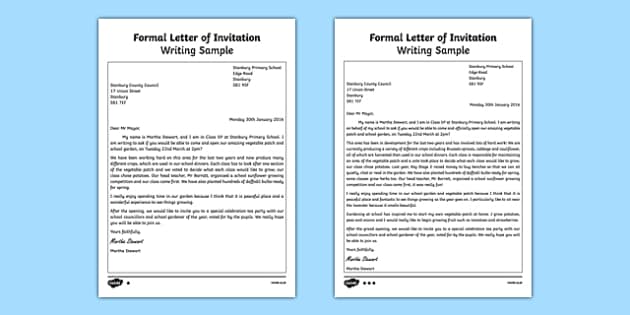 Formal Letter Of Invitation Writing Sample Esl Writing A Formal Invitation