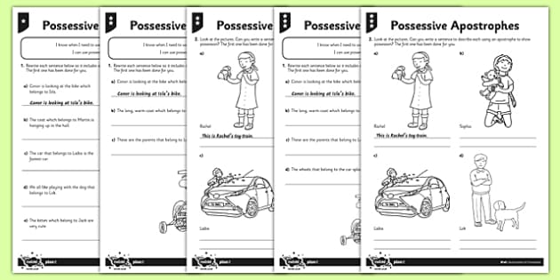 possessive apostrophes differentiated worksheet pack