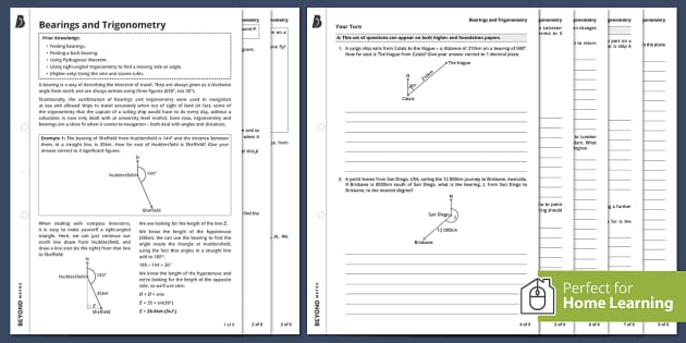 bearings and trigonometry worksheet gcse maths beyond