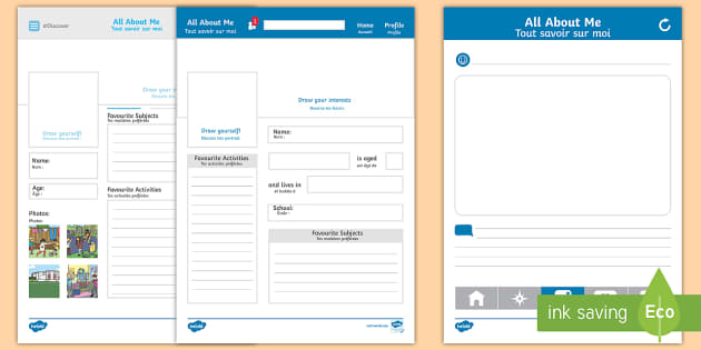 All About Me Social Media Profile Worksheet / Worksheet English/French