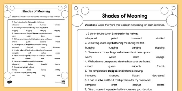 Second Grade Shades of Meaning Vocabulary Activity - Twinkl