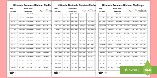 ultimate decimals division challenge worksheet