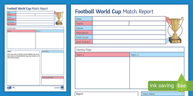 World Cup Match Report Worksheet Twinkl
