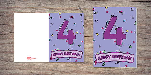 4th Birthday Balloon Card  Twinkl Party (teacher made)