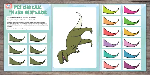 Pin The Tail On The Dinosaur Game Set of 2, Kids Dinosaur Party