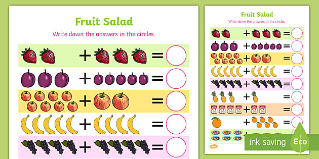 Fruit Salad Up to 10 Addition Sheet - Twinkl