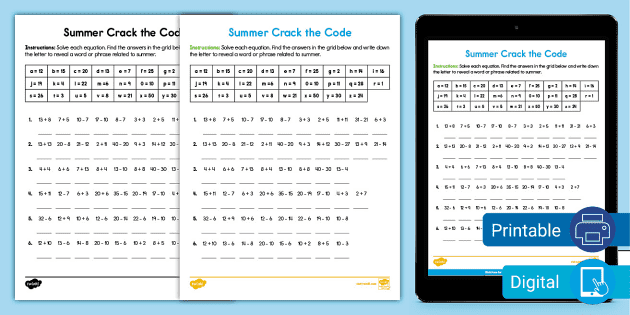 Summer Crack the Code | Early Finishers | Printable & Digital