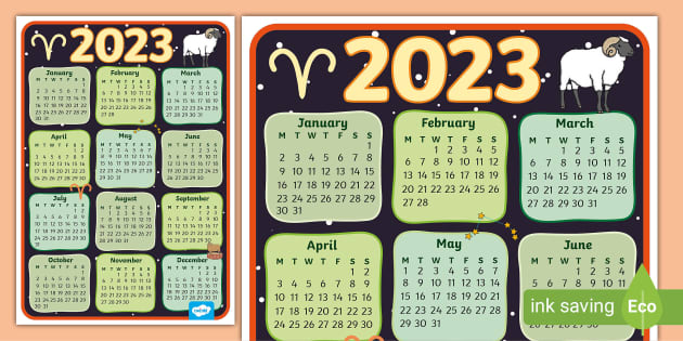 FREE Aries Themed 2023 Wall Calendar teacher made