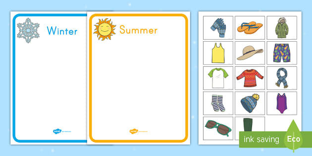 Winter And Summer Clothing Sort Worksheet Pack Seasons
