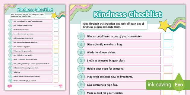 'World Kindness Day'- Kindness Checklist (teacher made)