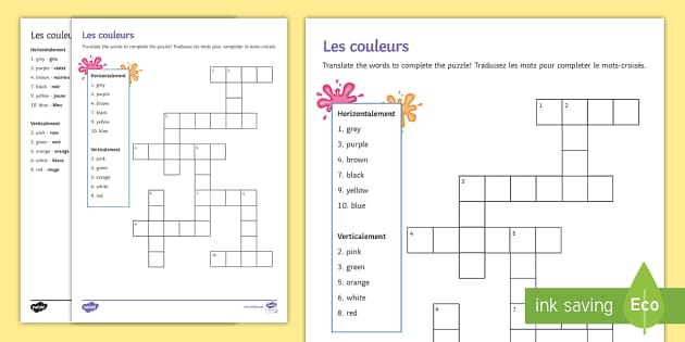 Colours Crossword French (teacher made) Twinkl