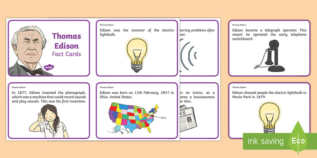 Thomas Edison Fact Cards (teacher made) - Twinkl