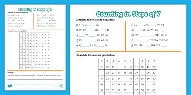 Counting in 7 Worksheet (Hecho por educadores) - Twinkl