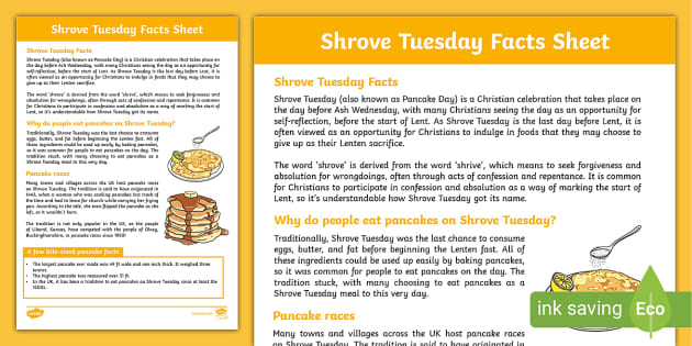 FREE! - Shrove Tuesday Facts Sheet | Resources | Twinkl