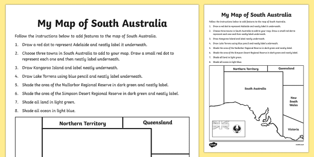 My Map Of South Australia Worksheet Worksheet