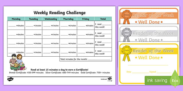 Reading Challenge Weekly Calendar (teacher made) - Twinkl