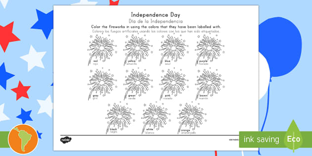 4th of July Color Words English/Spanish (profesor hizo)
