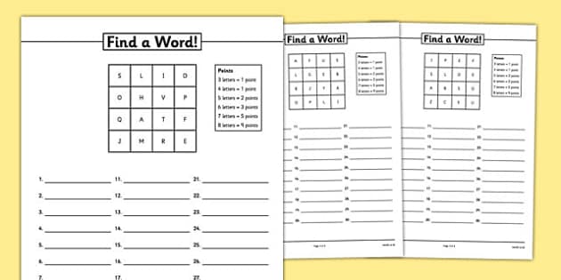 Find A Word Worksheet / Activity Sheet Pack - boggle, find a