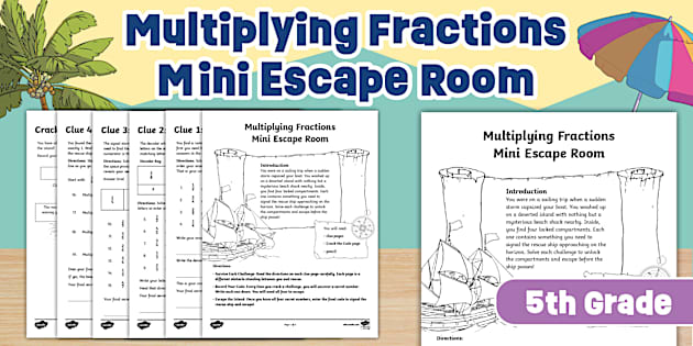 Fifth Grade Summer Math Multiplying Fractions Mini Escape Room