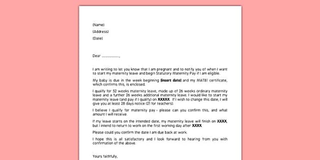 Editable Maternity Leave Notice Letter - Organisation