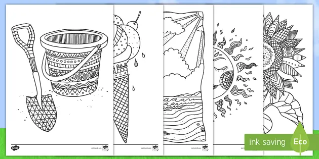 sunshine colouring postcards ice cream colouring Summer themed colouring postcards