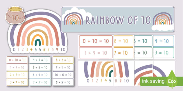👉 Muted Rainbow Number Bonds of Ten Display Pack - Twinkl