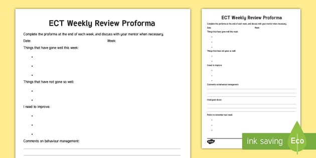 NQT Weekly Review Record (Hecho por educadores) - Twinkl