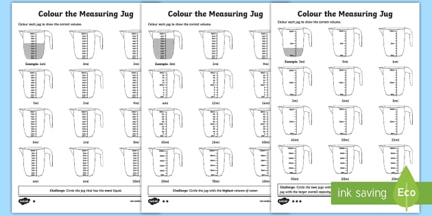Printable math worksheets measuring jug