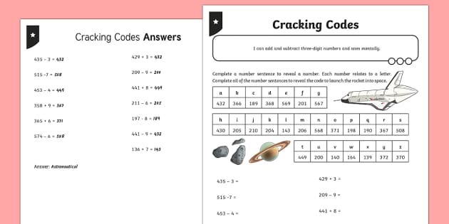 Adding and Subtracting Three-Digit Numbers and Ones Cracking Codes ...