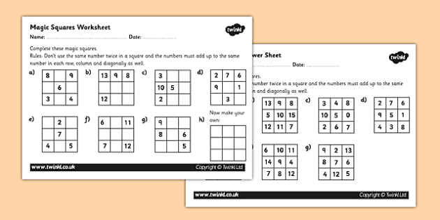 Ks2 Magic Squares Worksheet Teacher Made