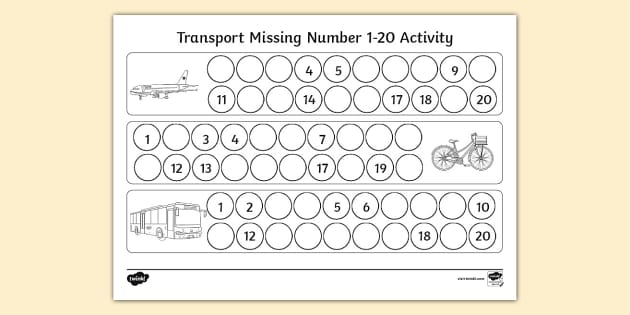 👉 Transport-Themed Missing Number 1-20 Activity - Twinkl