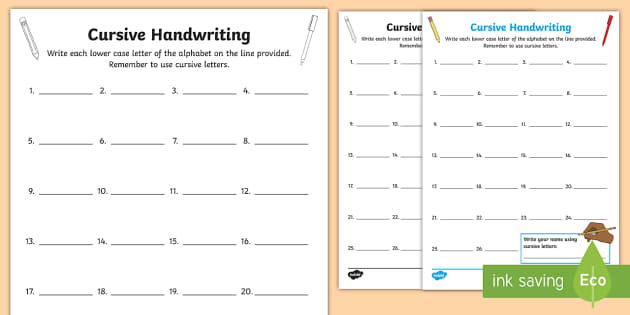 Cursive Handwriting Assessment Worksheet (teacher made)