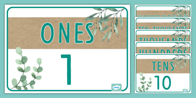 Botanical Themed Place Value Strip Display Cards - Twinkl