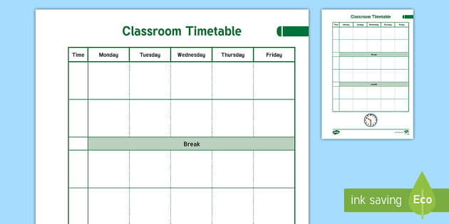 Teaching Plan Template - Class Timetable Overview - Twinkl